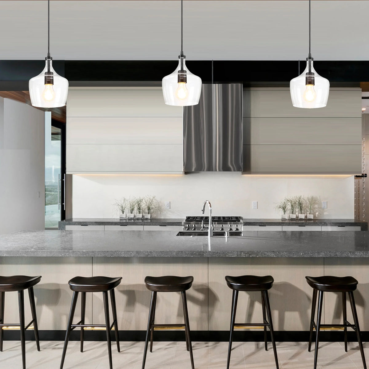 3-Pack Bronze Pendant Lighting with Glass Shade Z9623