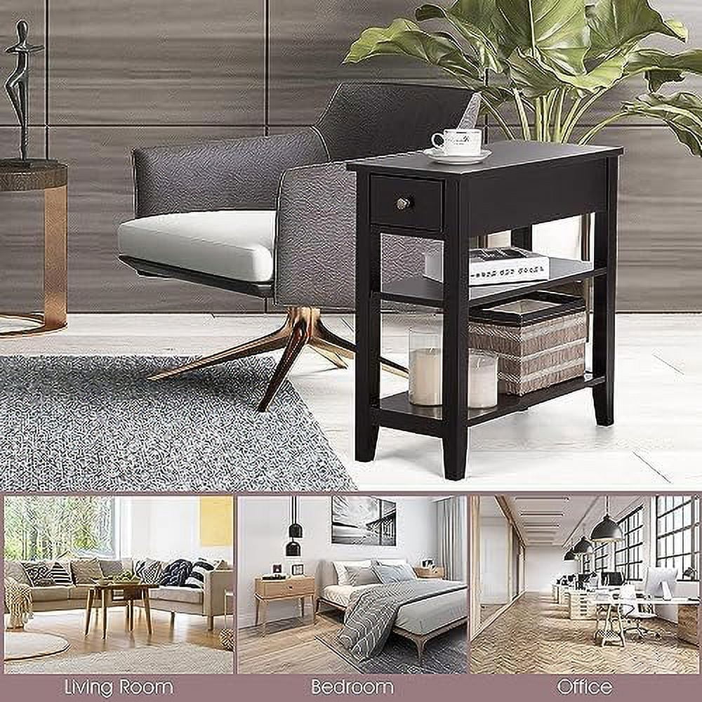 Narrow End Table with Drawer and 2 Open Shelves R300595