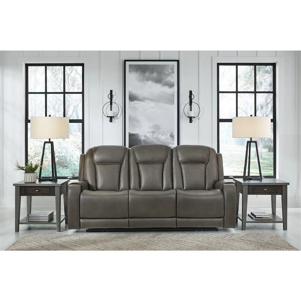 Gray Faux Leather Fabric Power Reclining Sofa S429