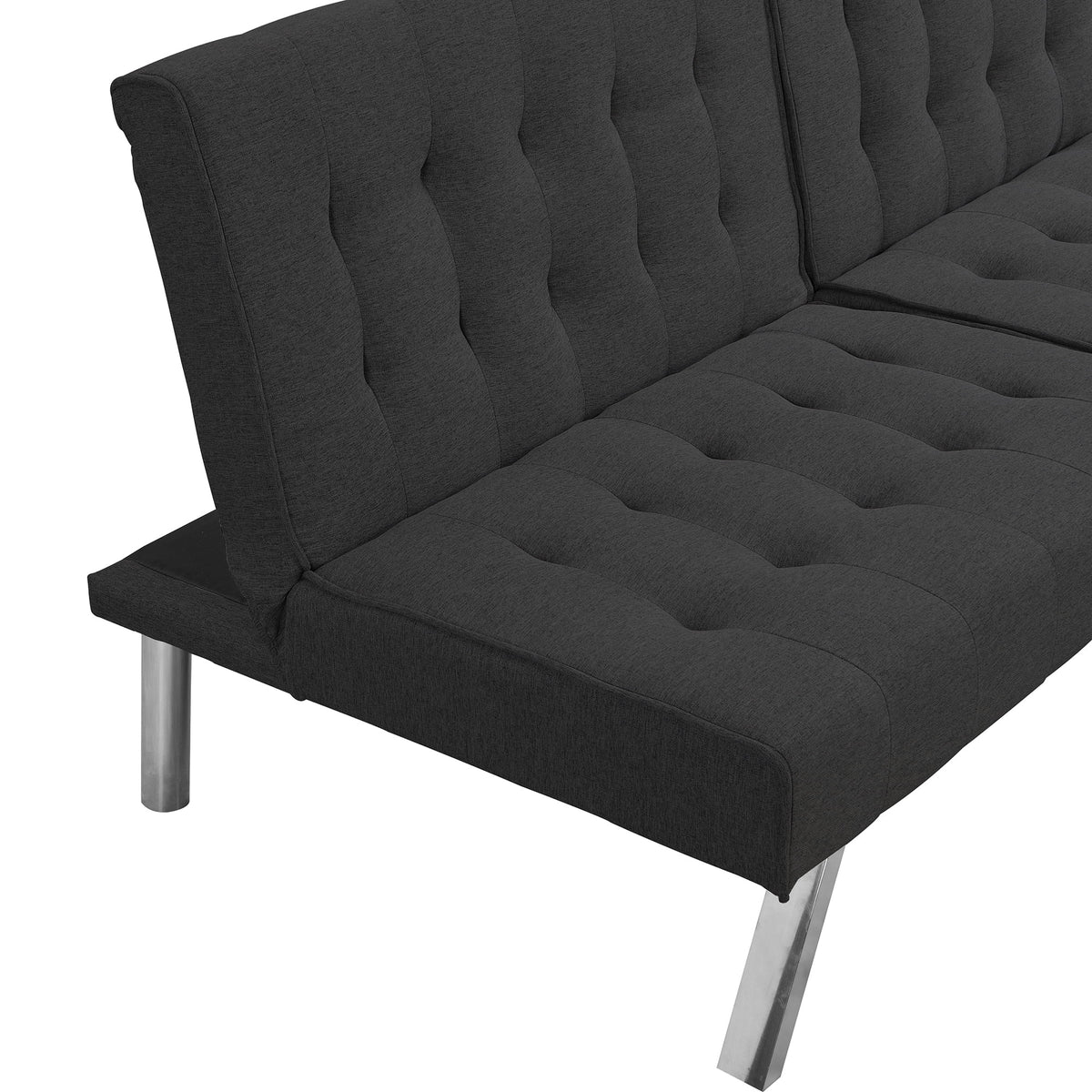 Wood Frame Stainless Leg Futon Sofa Bed Black Z749