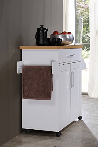 Rolling Wood Kitchen Island Cart with Spice Rack, White Y427