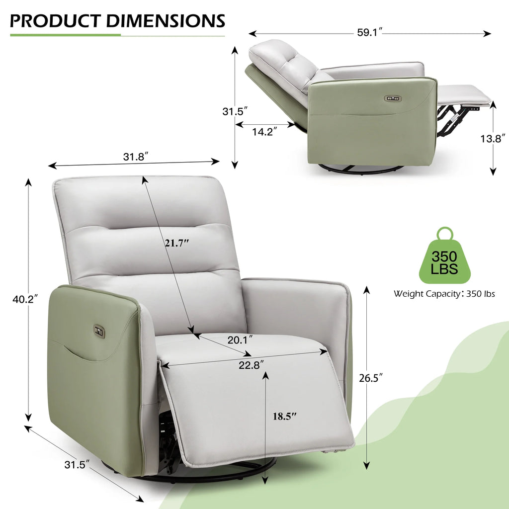 Green and Gray Power Swivel Recliner Chair H888703