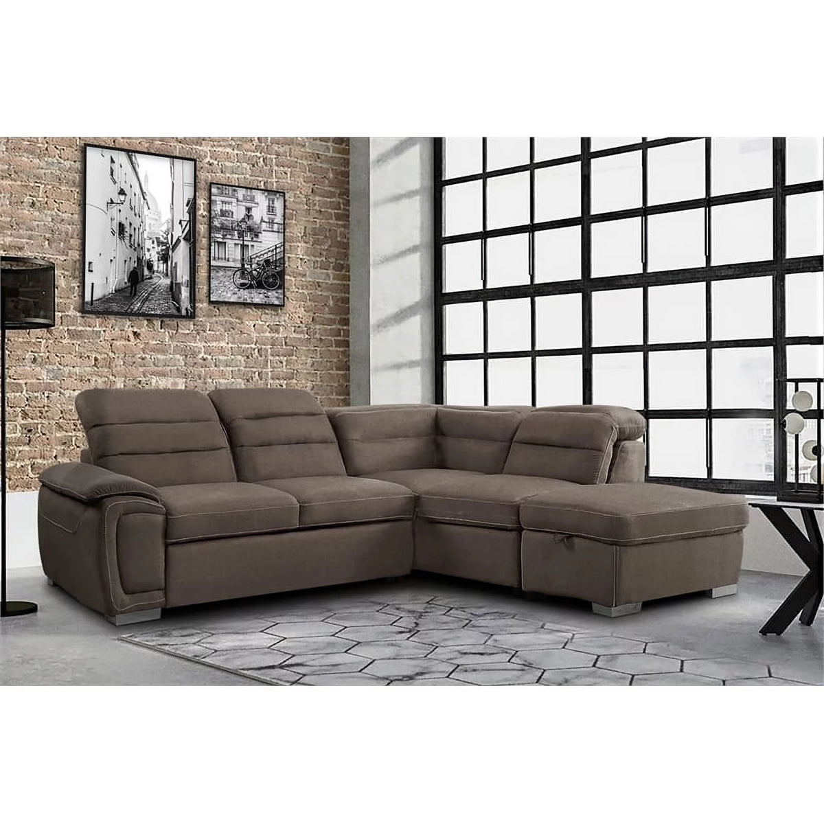 Microfiber Sectional with Pull Out Bed and Ottoman E454