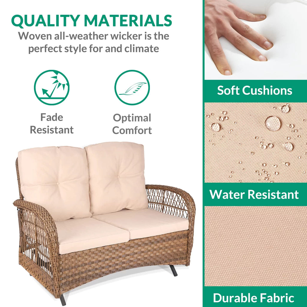 2-Piece Wicker Loveseat Glider Set with Coffee Table and Cushions R697