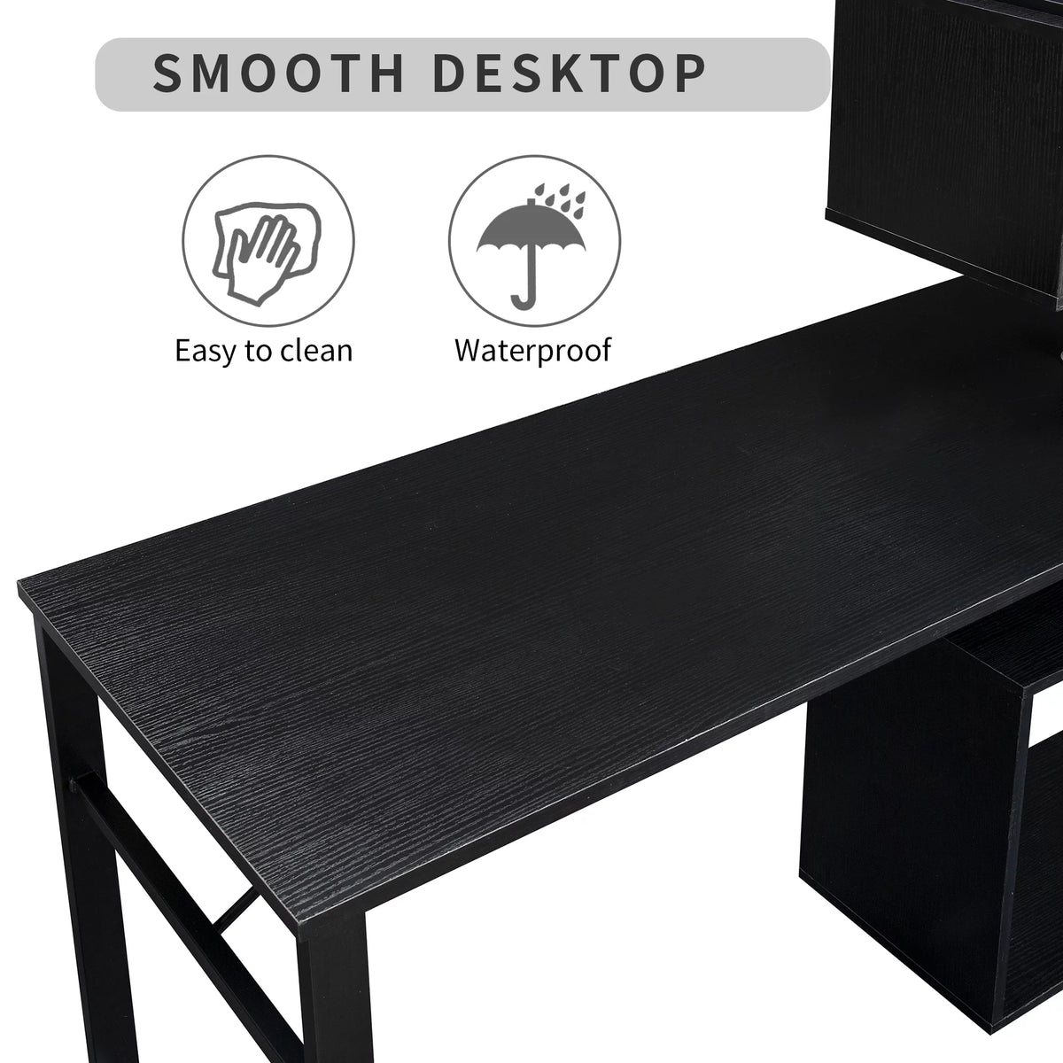 L-Shaped Corner Computer Desk with 5-Tier Bookshelf F45038
