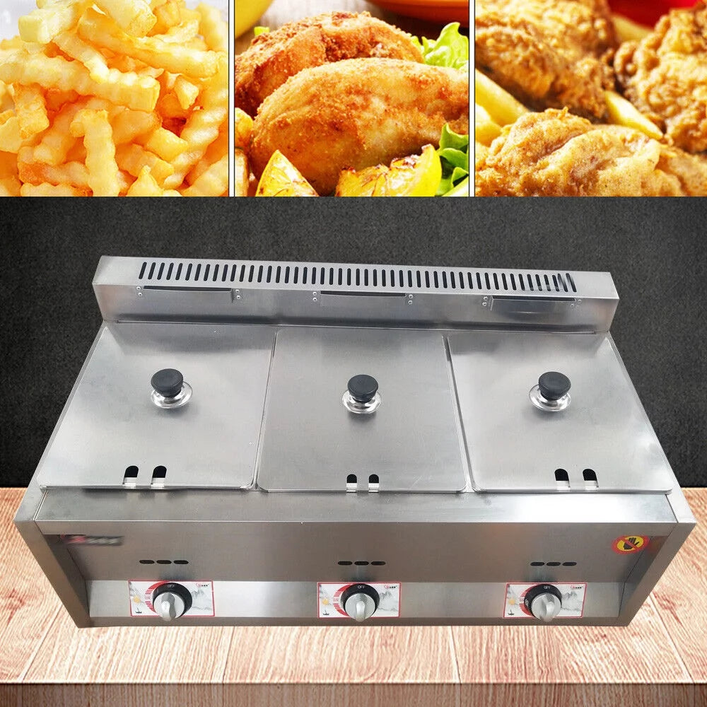18L Propane NG Gas Fryer 3 Pan Temperature Control W21642