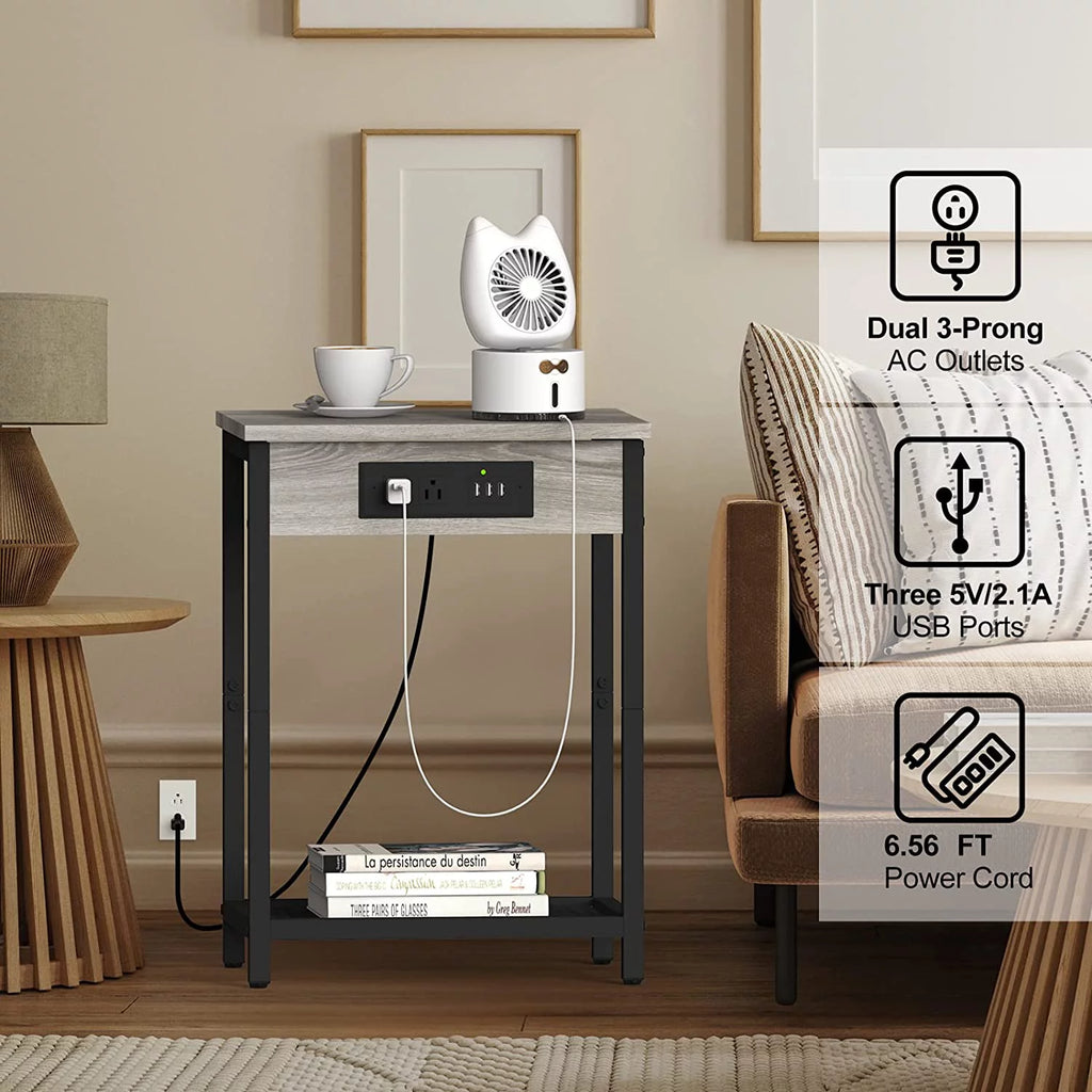 Gray Set of 2 Nightstand End Table with Charging Station V540975