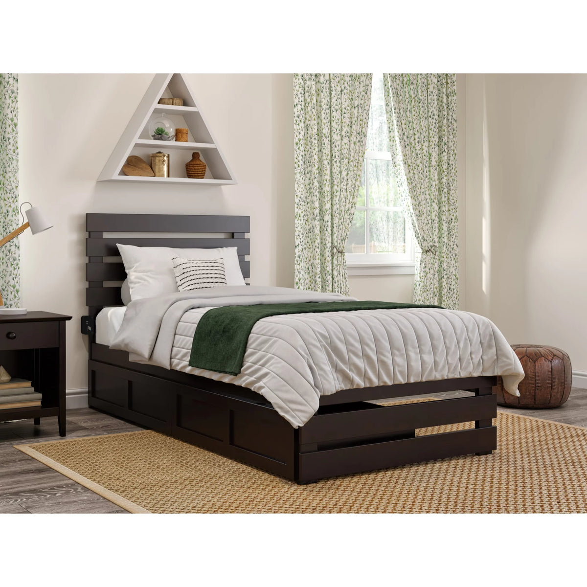 Espresso Solid Wood Twin XL Bed with Footboard & Drawers G315564