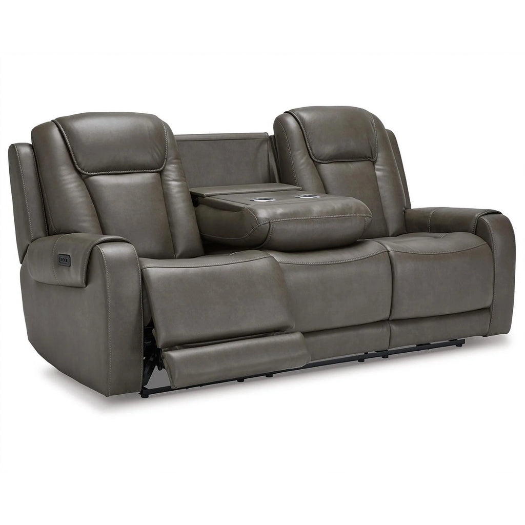 Gray Faux Leather Fabric Power Reclining Sofa S429