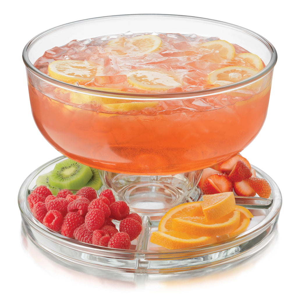 6-in-1 Glass Server, Punch Bowl, Chip and Dip Bowl, Cake Stand Y5381