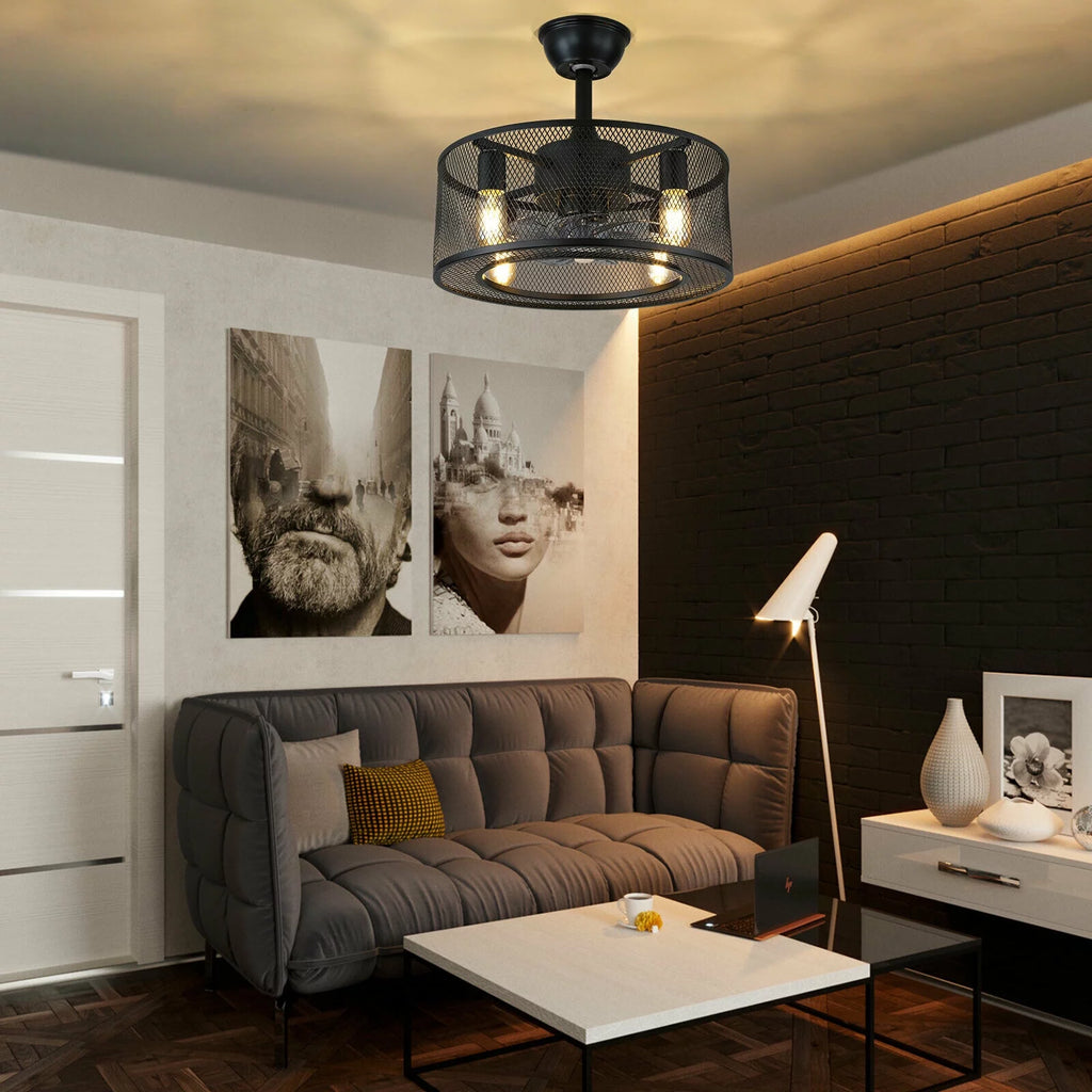 Caged Ceiling Fan Light with Remote E38650