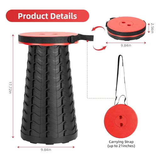 Collapsible Folding Stool with Carrying Straps, Black A521