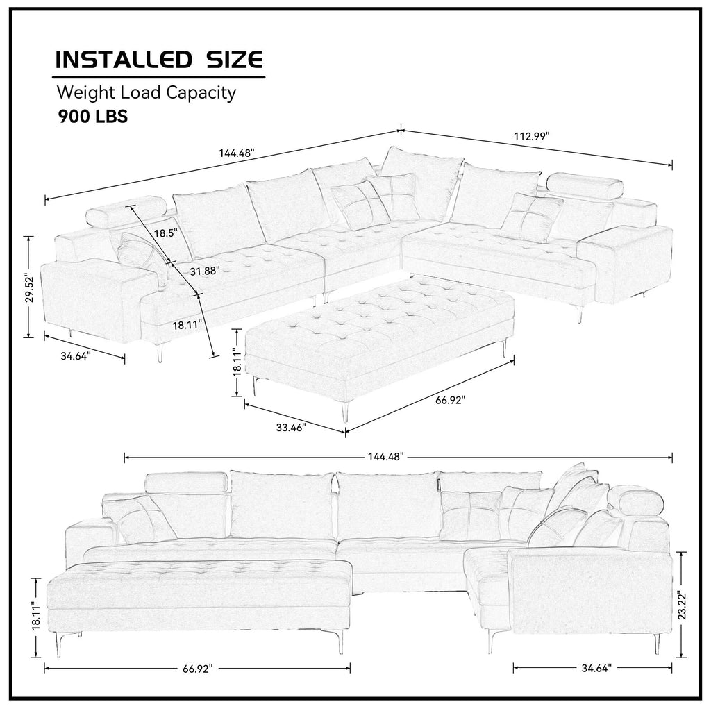 Oversized U Shaped Modular Sectional Sofa with Storage Ottoman L738851