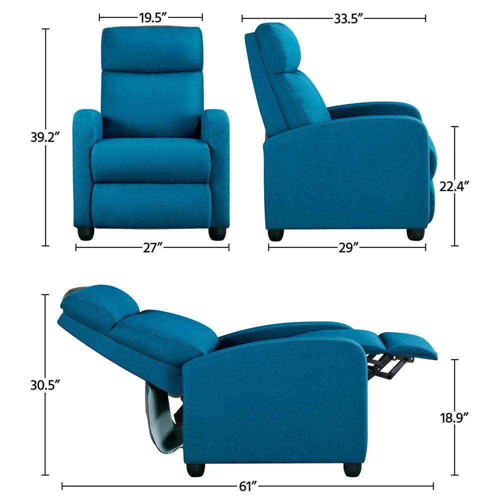 Adjustable Fabric Recliner with Footrest, Set of 2, Teal K659028