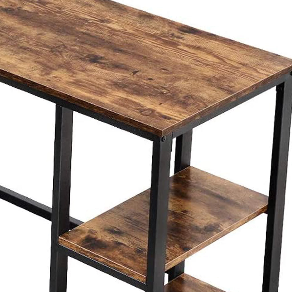 Brown and Black L Shape Computer Desk with 2 Shelves T6682