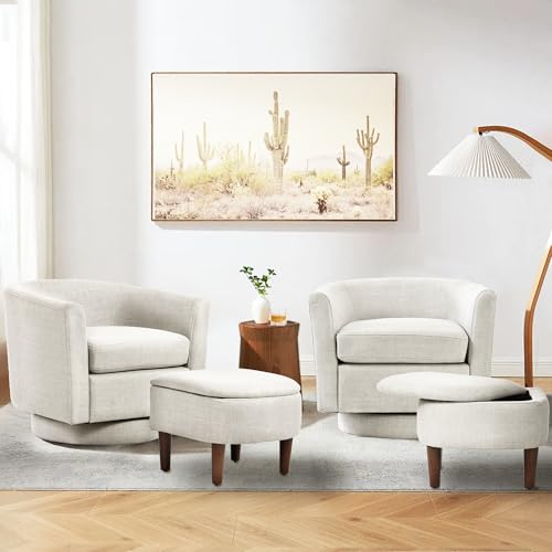 Beige Upholstered Swivel Accent Chair with Ottoman M630