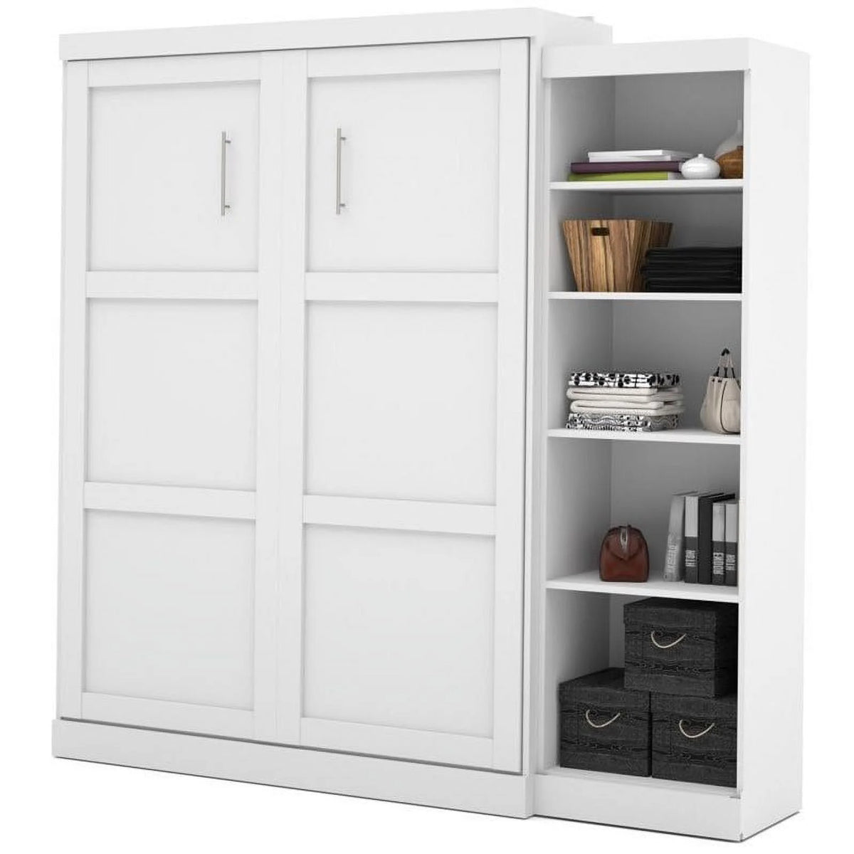 Queen Wall Bed with Storage in White S513459