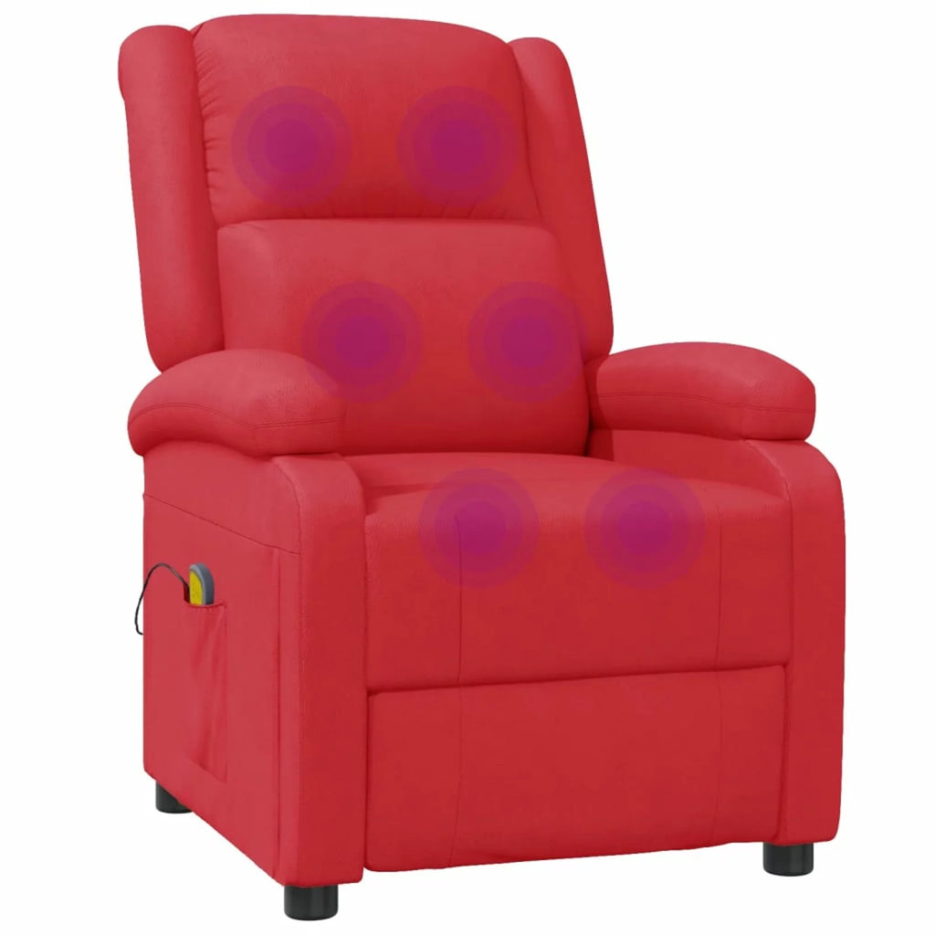 Red Faux Leather Reclining Massage Chair with Footrest M4506