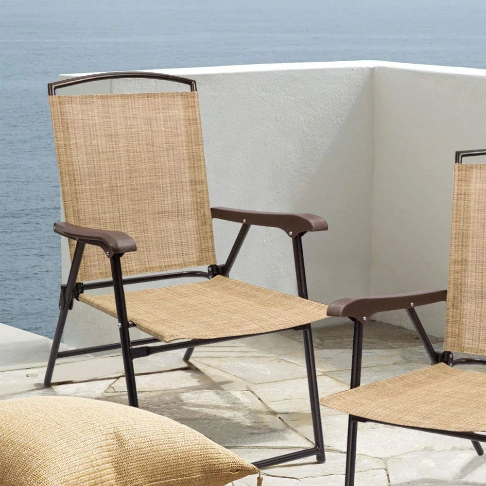 Beige Set of 2 Folding Sling Chair R8706
