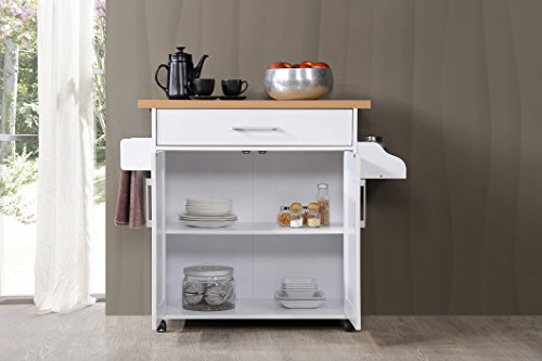 Rolling Wood Kitchen Island Cart with Spice Rack, White Y427