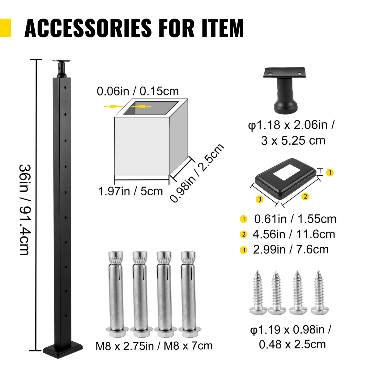 Cable Railing Post 36" Stainless Steel Black B46469