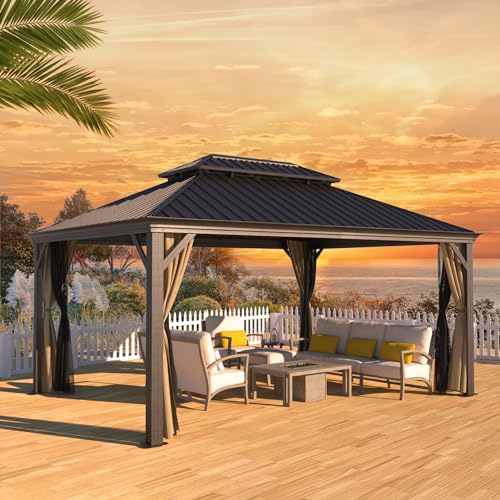 10' x 12' Aluminum Gazebo with Mosquito Net and Privacy Sidewalls K2668