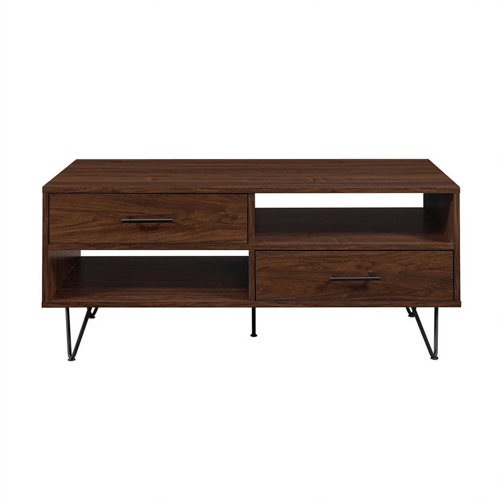 42" 2-Drawer Wood Coffee Table with Hairpin Legs D83721