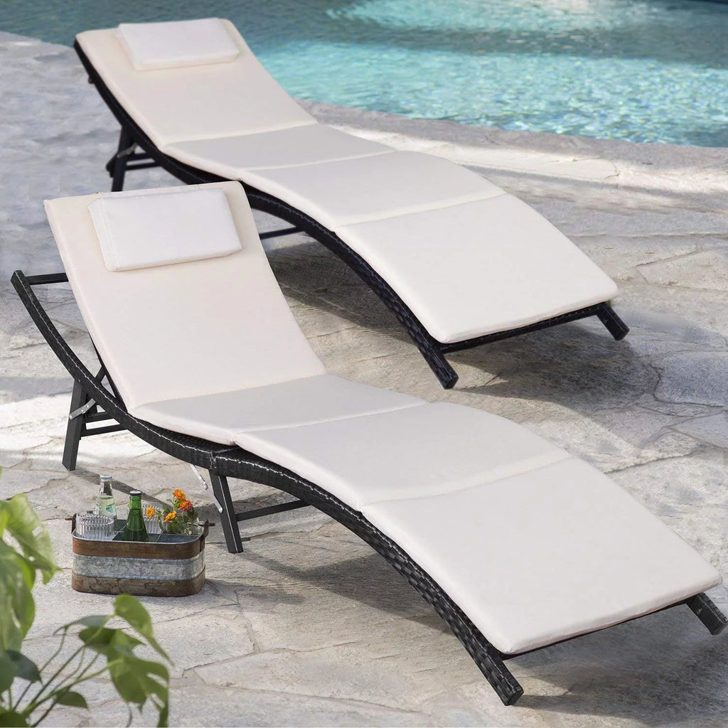 3 Pieces Adjustable Folding PE Rattan Chaise Lounge Chair B97595
