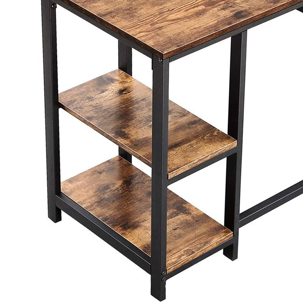 Brown and Black L Shape Computer Desk with 2 Shelves T6682