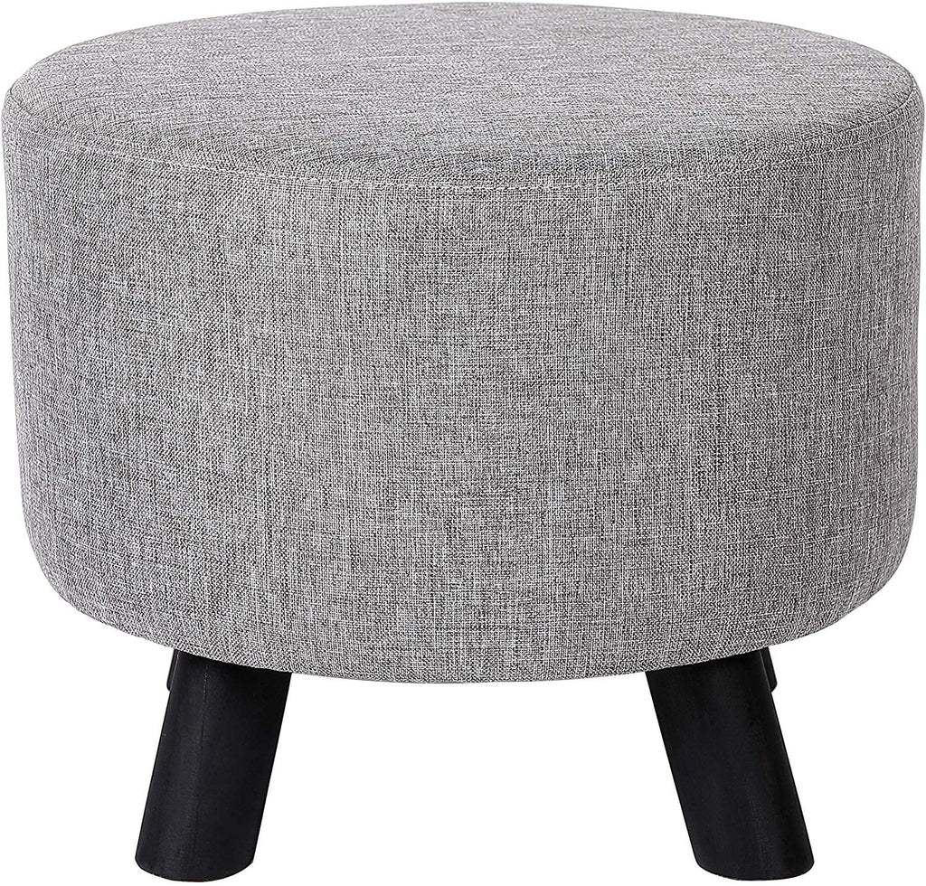 Linen Foot Stool Ottoman with Wood Legs F405040