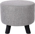 Linen Foot Stool Ottoman with Wood Legs F405040