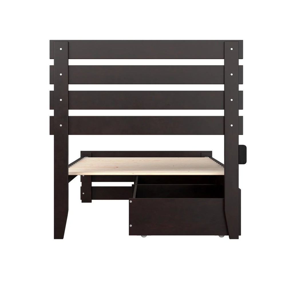 Espresso Solid Wood Twin XL Bed with Footboard & Drawers G315564