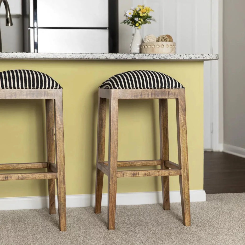 Black and White Wood Striped Barstool T91528