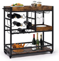 Rustic Brown Bar Cart with Wine Rack N9139