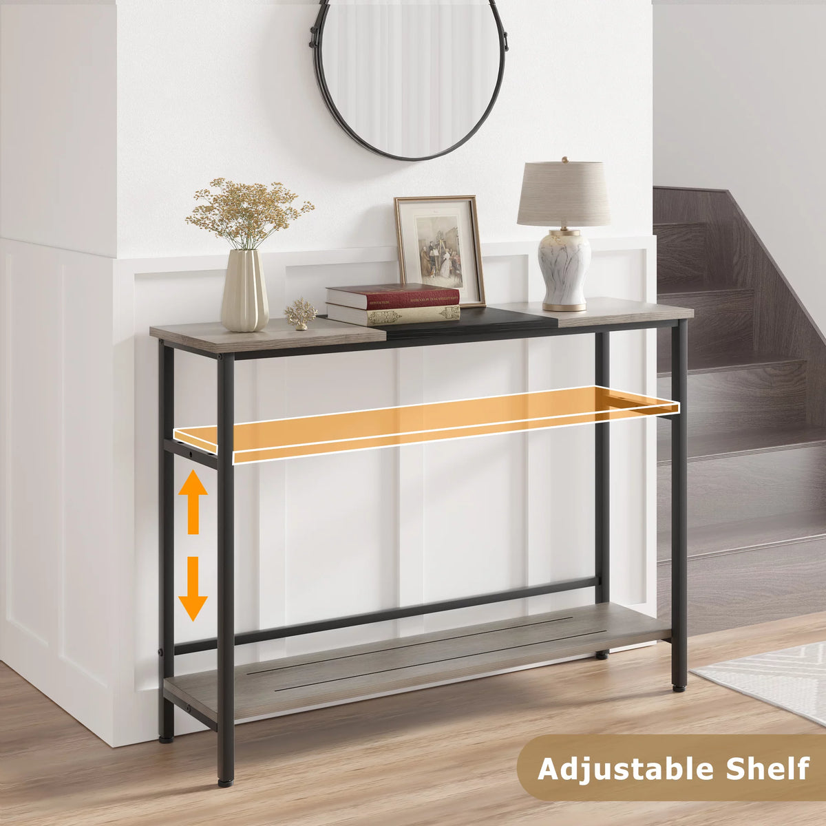 Grey 2-tier Narrow Console Table with Storage Shelf N559059