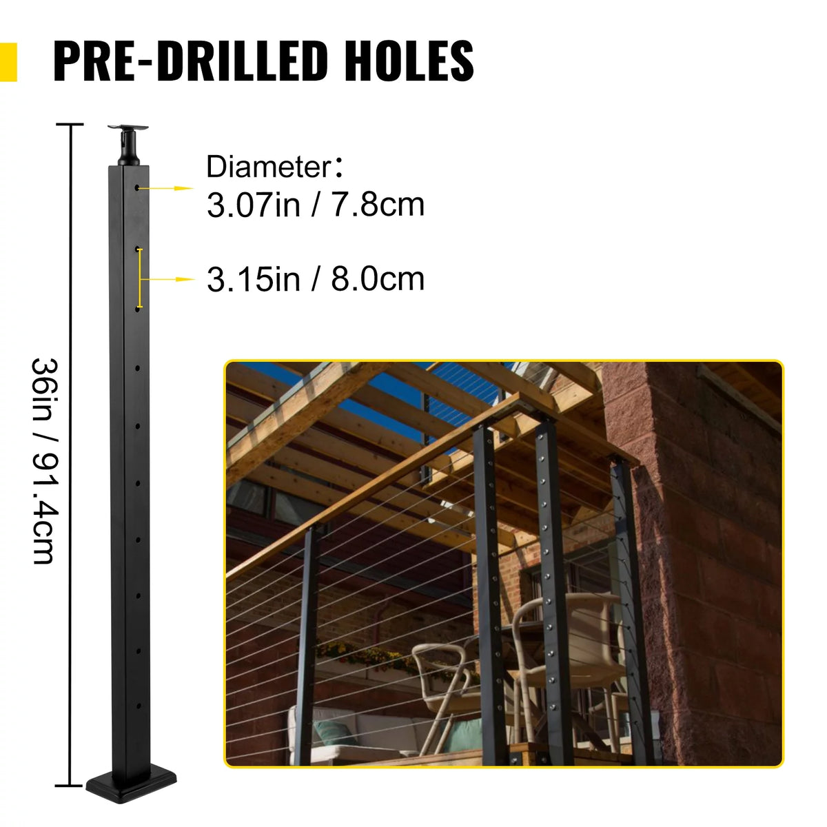 Cable Railing Post 36" Stainless Steel Black B46469