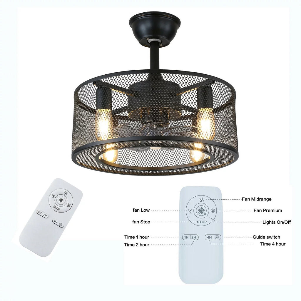 Caged Ceiling Fan Light with Remote E38650