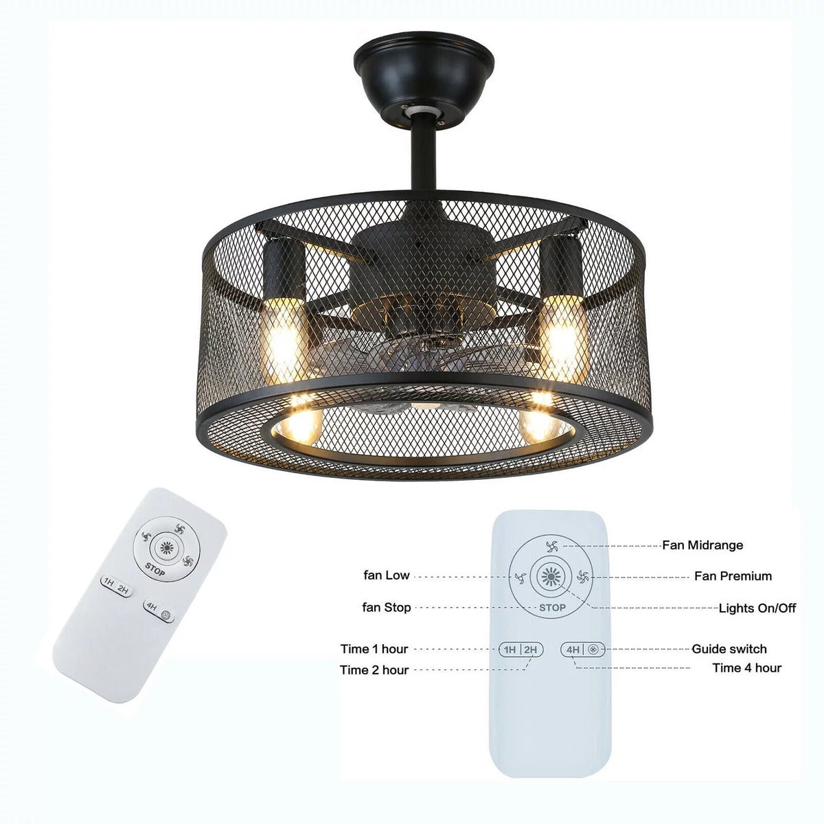 Caged Ceiling Fan Light with Remote E38650