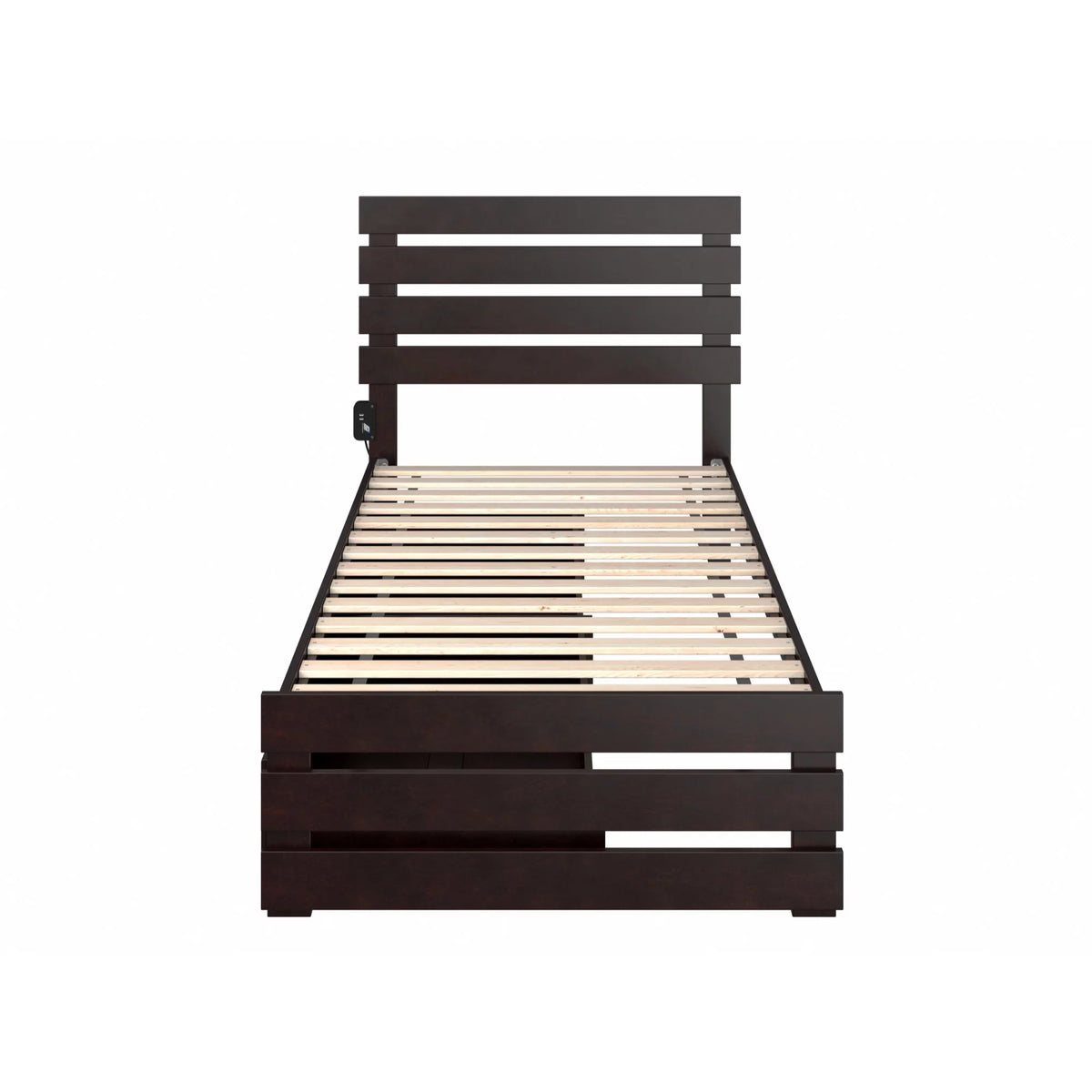 Espresso Solid Wood Twin XL Bed with Footboard & Drawers G315564