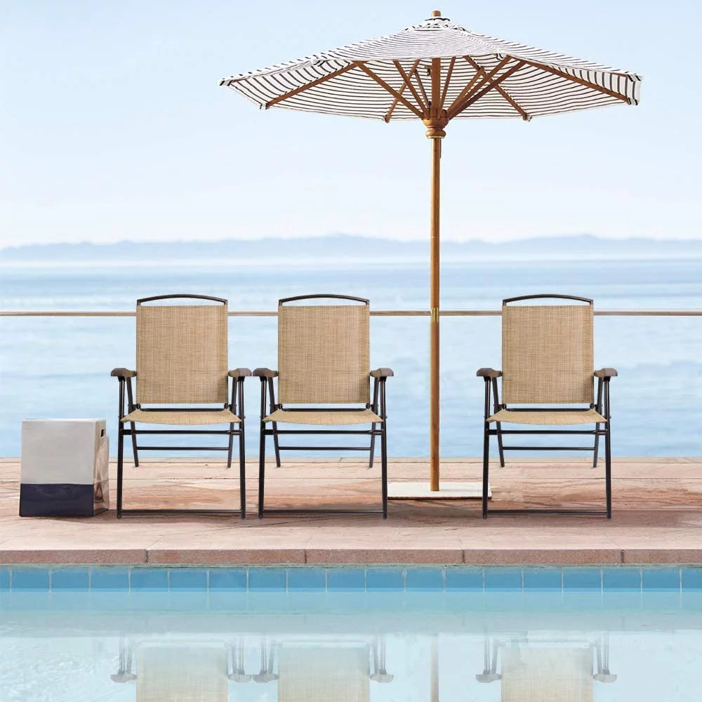 Beige Set of 2 Folding Sling Chair R8706