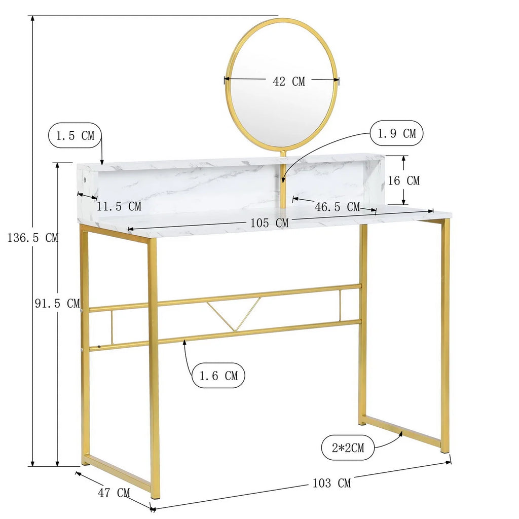 41.3 inch White Desk with Storage and Mirror N654656