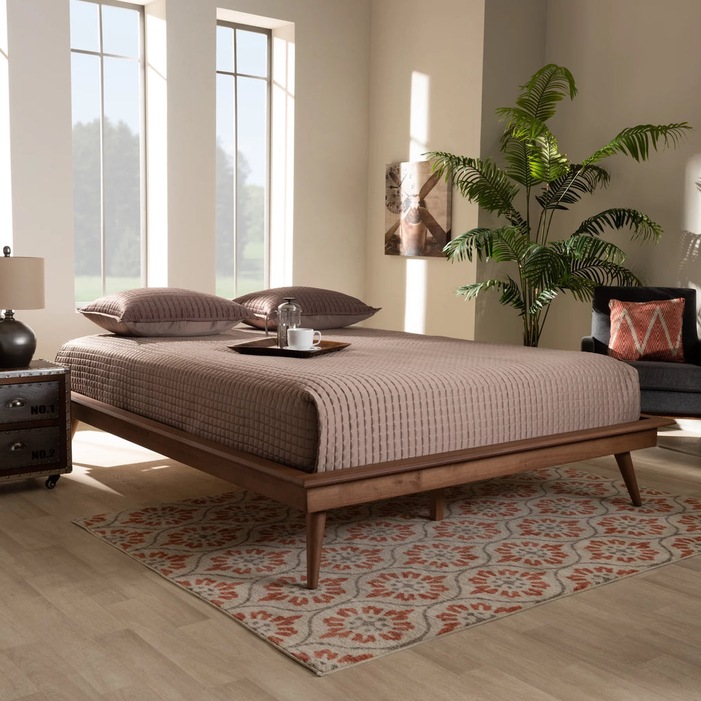 Walnut Brown Wood Full Size Platform Bed Frame G571