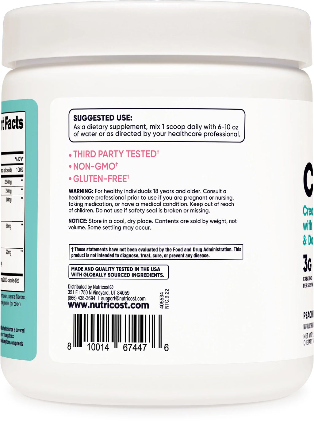 Creatine Monohydrate Powder Peach Mango 50 Servings I82073