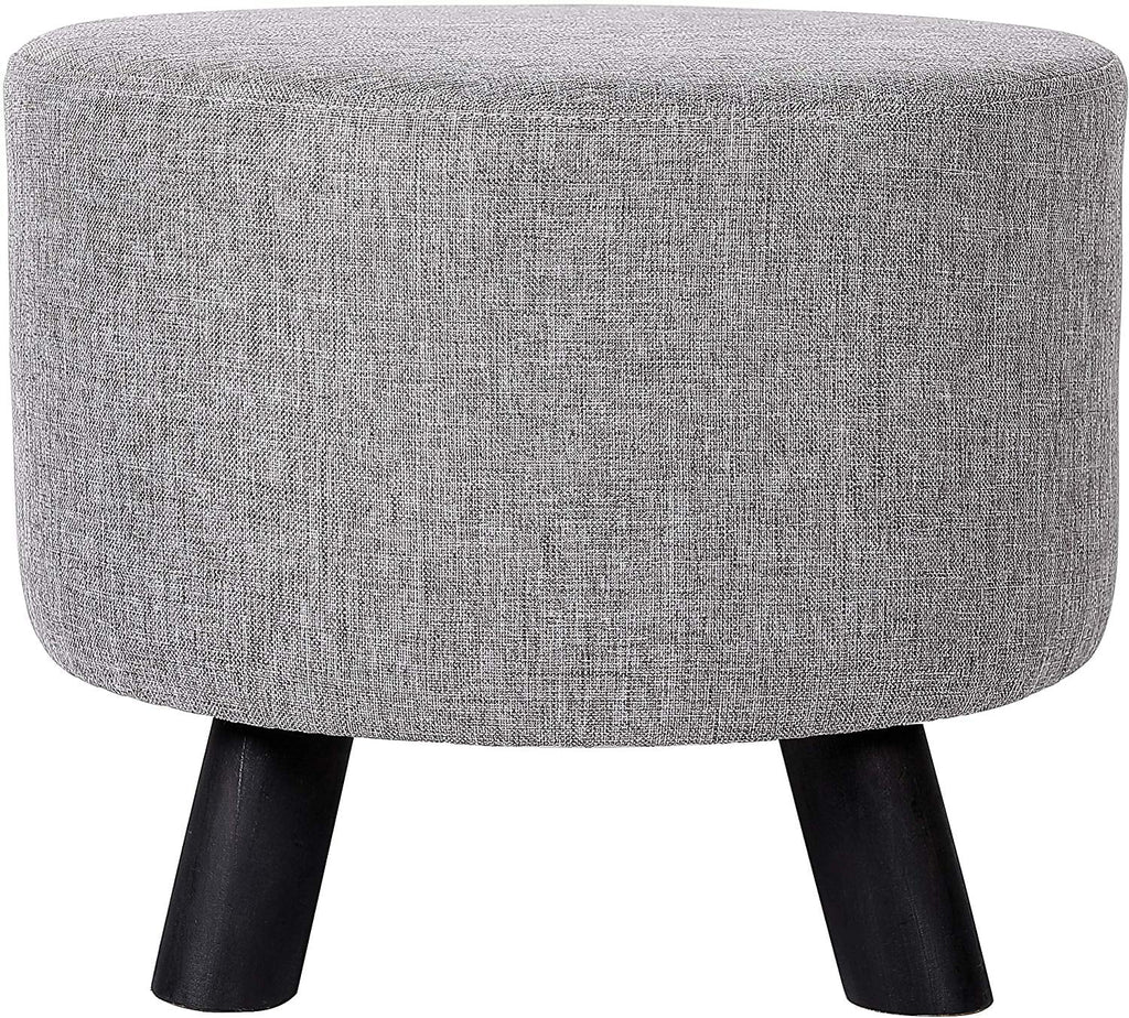 Linen Foot Stool Ottoman with Wood Legs F405040