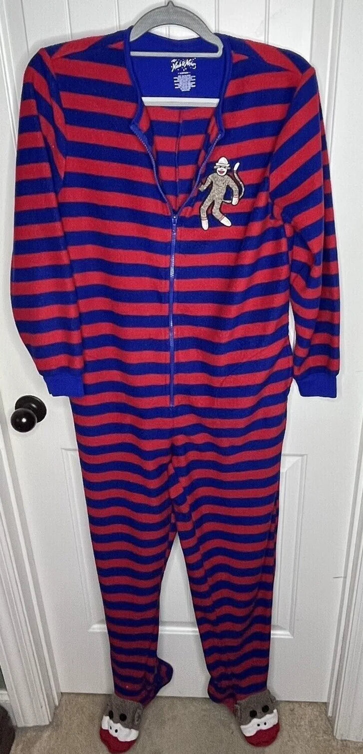 Red Blue Striped Footed Pajamas O199