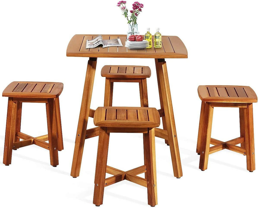 5 Piece Acacia Wood Patio Dining Furniture Set with 4 Stools D375877