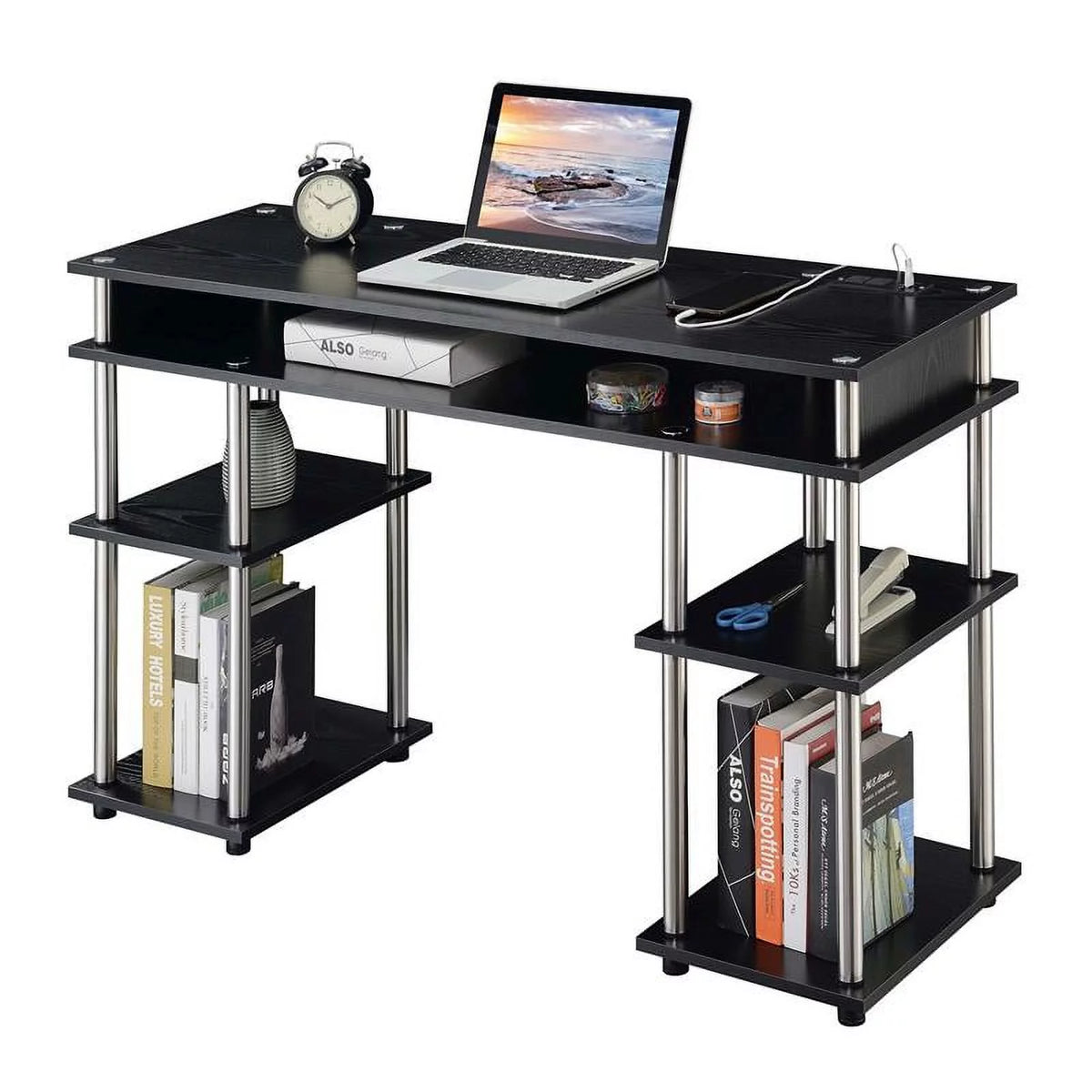 Student Desk with Charging Station in Black Wood Finish O364271