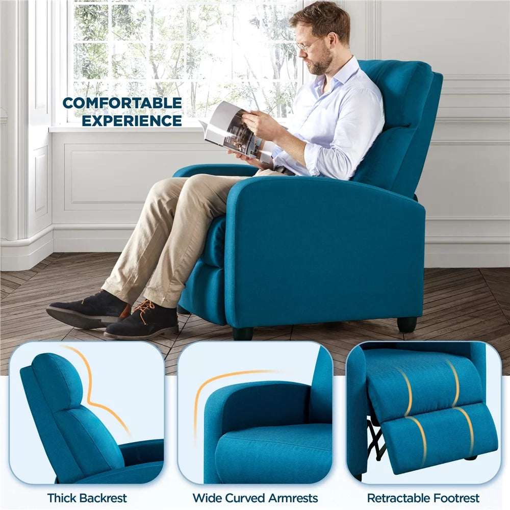 Adjustable Fabric Recliner with Footrest, Set of 2, Teal K659028
